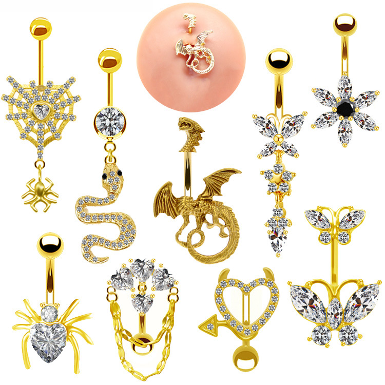 Belly Button Ring With Zircon Flower, Light Luxury Style_voghion.com