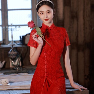 Engagement Return Door Cheongsam Toast Dress Bride Wedding 2023 New Women's Wine Red Toast Banquet Show Cheongsam