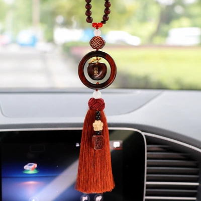 Rosewood Apple Car Ornament Car hanging - sandalwood-ping-an-red-tassel