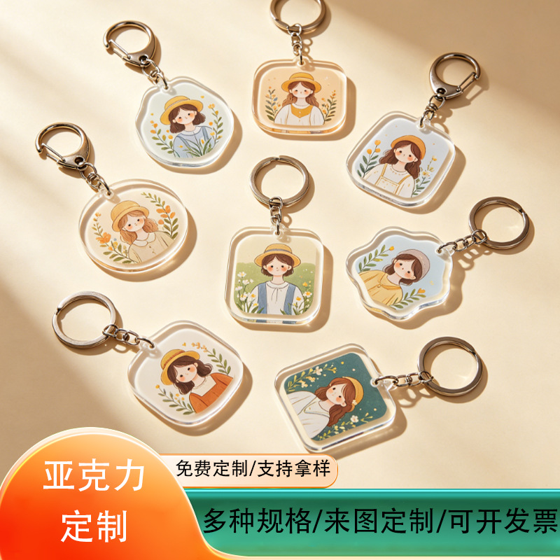 Custom-made acrylic keychains according to your design, rounded corners, polished, transparent anime pendants, cultural and creative gifts, bulk customization