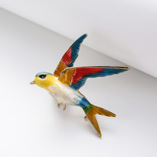 跨境欧美奢华珐琅燕子胸针高级感小众别致动物别针服装配饰批发