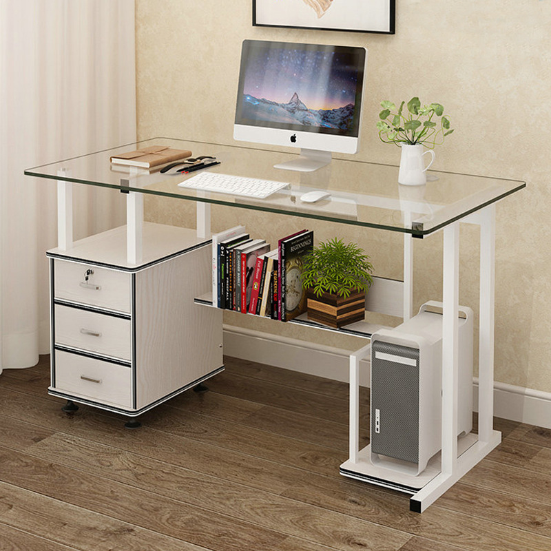 Desktop Computer Desk Single Small Movable 1 m Glass Writing Desk Home Simple Bedroom Mini Learning s ^