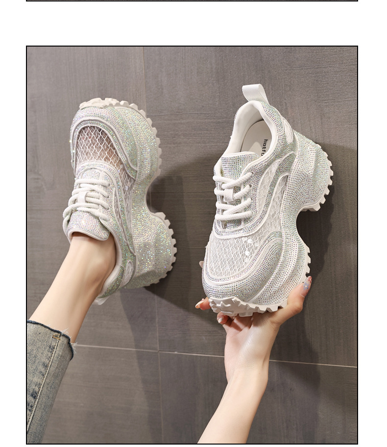 Giày sneaker nữ đế dày lưới thoáng khí đính đá full kim cương — Màu đen chi tiết 12