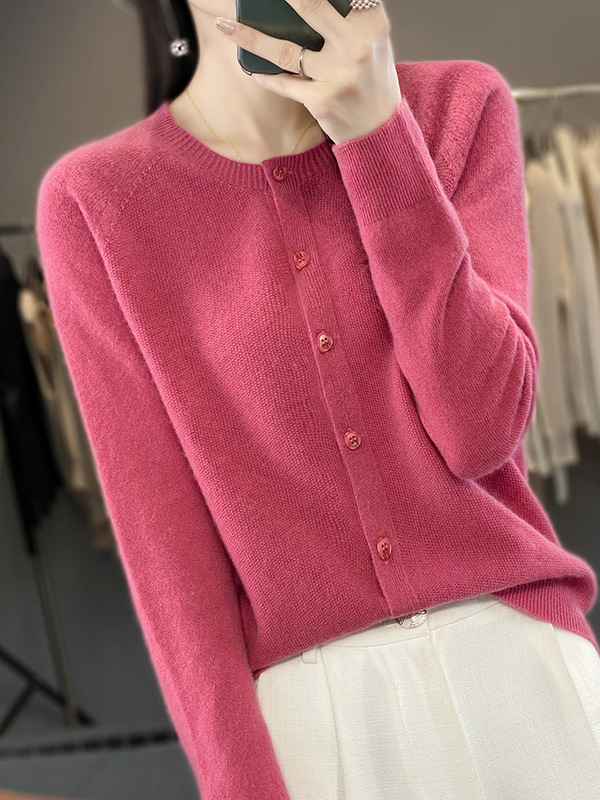 Versatile Women's New Knit Sweater Autumn and Winter Fashion Round Neck Cardigan Long Sleeve Top Base Shirt