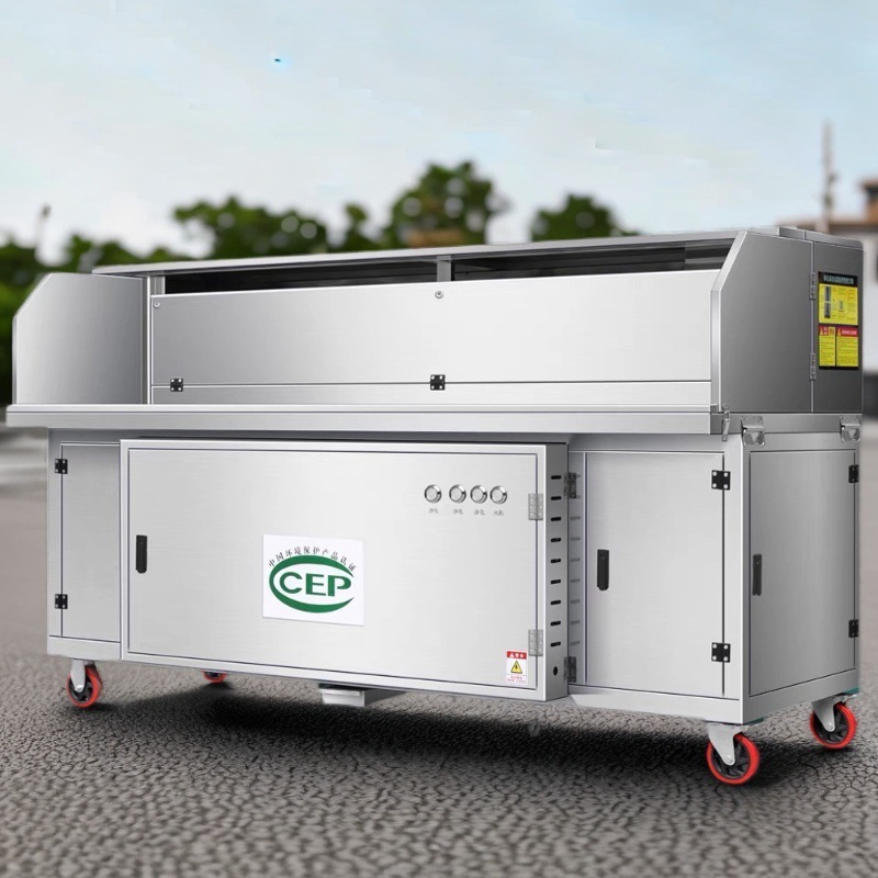 horno de aspiración plana compuesto hidroeléctrico de alta gama sin limpieza sin humo carro de barbacoa de carbón vegetal mercado nocturno carro de purificación de humo