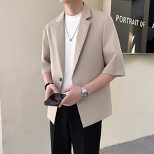 2025春夏新款男士西服外套休闲风中袖西装一粒扣小西服外套