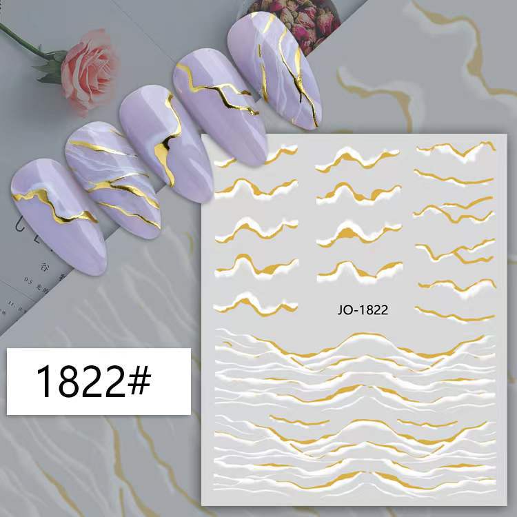 Nuevas pegatinas de uñas de oro de color marmoleado transfronterizo patrón de colina irregular curva dorada en blanco y negro pegatinas astringentes