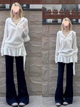 白色连帽中长款镂空蕾丝衬衫女2025新款春季纯欲风绝美小上衣