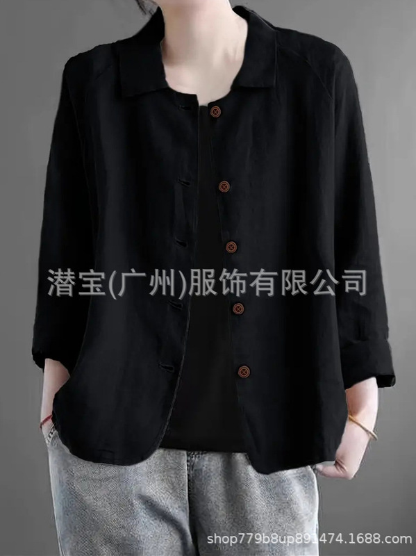 2025新款现货跨境外贸欧美女装纯棉上衣衬衣领休闲显瘦开衫外套女|undefined