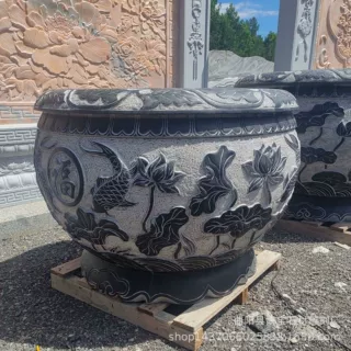 花岗岩青石石雕鱼缸 庭院种树素面养鱼石槽景观摆件定制厂家