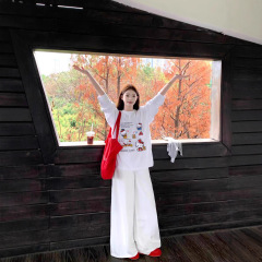 日韩系ins白色宽松休闲男女潮黑色秋季新款宽松潮流圆领上衣