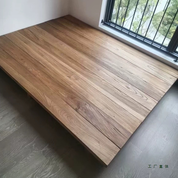 Old Elm Tatami Bed Japanese-Style Platform Solid Wood Bed Balcony Bedroom Platform Children's Bed Floor-Standing Low Bed Wabi-Sabi Style