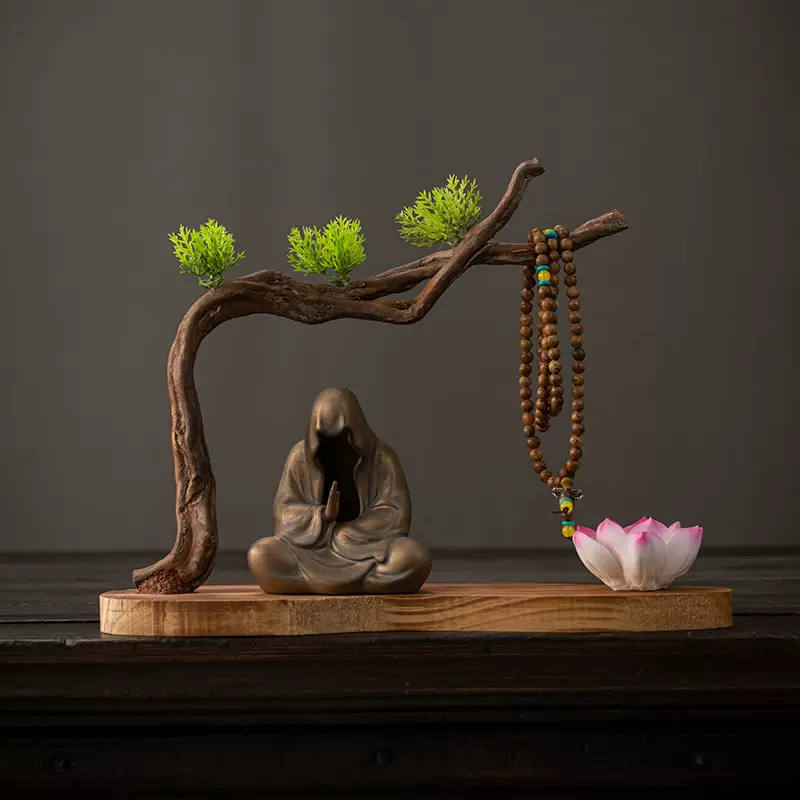 创意家居实木根雕摆件客厅装饰工艺品天然风化木树根禅意手串挂架