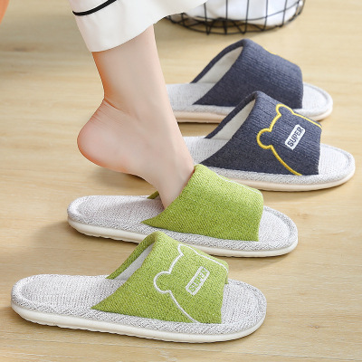 Flax slipper spring and autumn Home Furnishing indoor lovely Cartoon non-slip Mute lovers Home Four seasons slipper