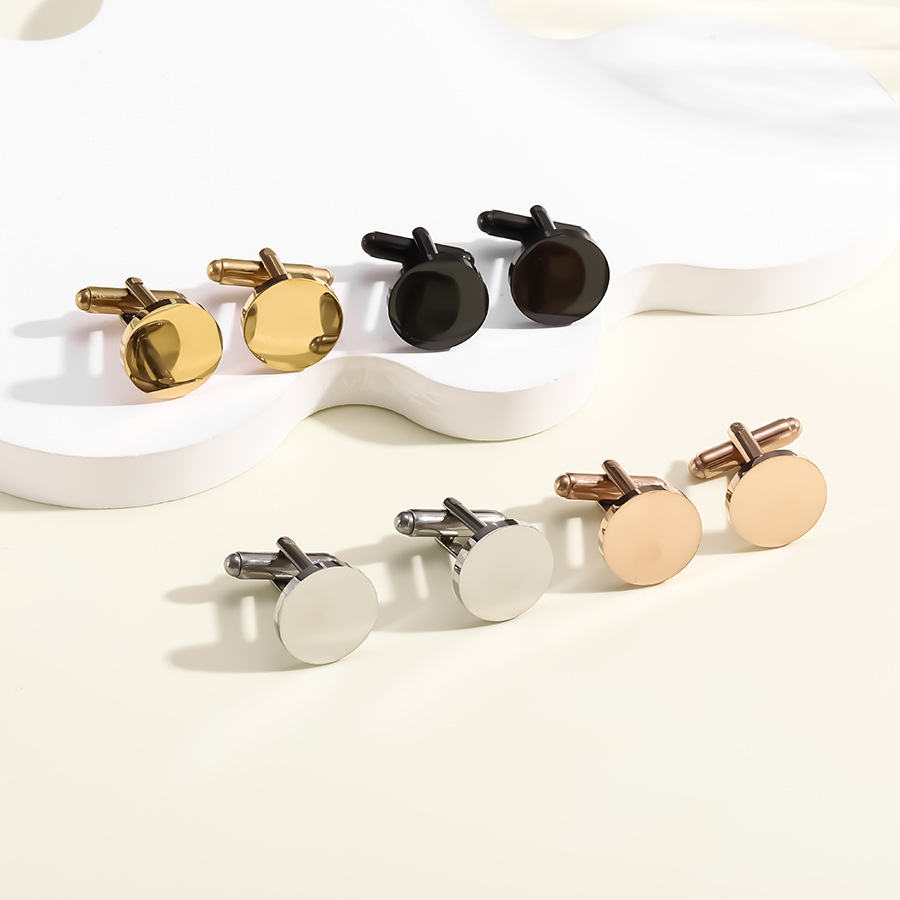 nowe okrągłe spinki do mankietów ze stali nierdzewnej polerowanej na lustro, spinka do krawata i koszuli_voghion.com