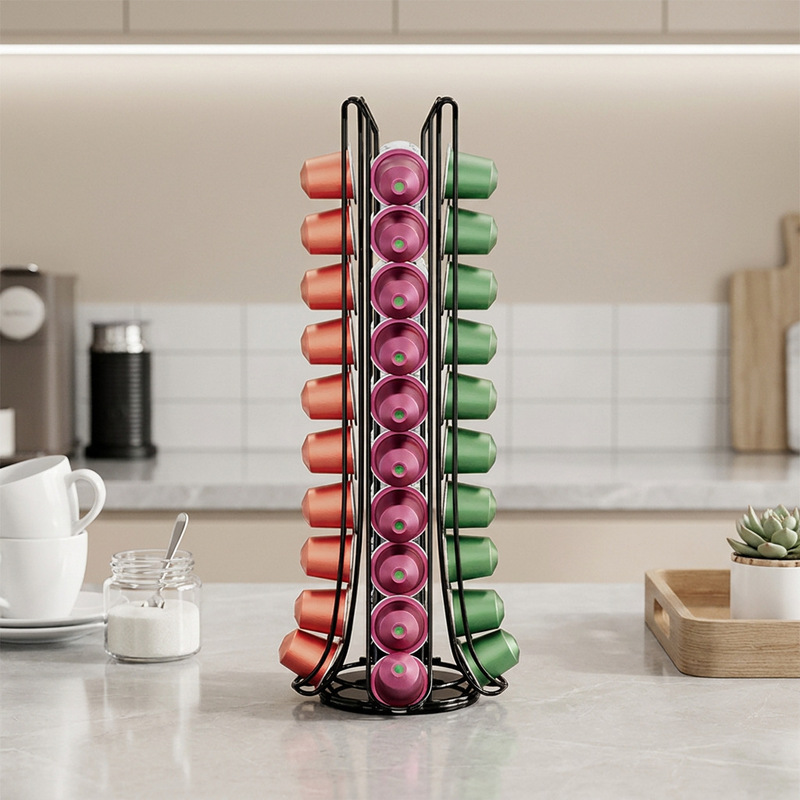 Cross-Border Cafe Black Metal Nespresso Capsule Coffee Storage Rotating Display Rack Cross-Border Cafe Black Metal Nespresso Capsule Coffee Storage Rotating Display Rack