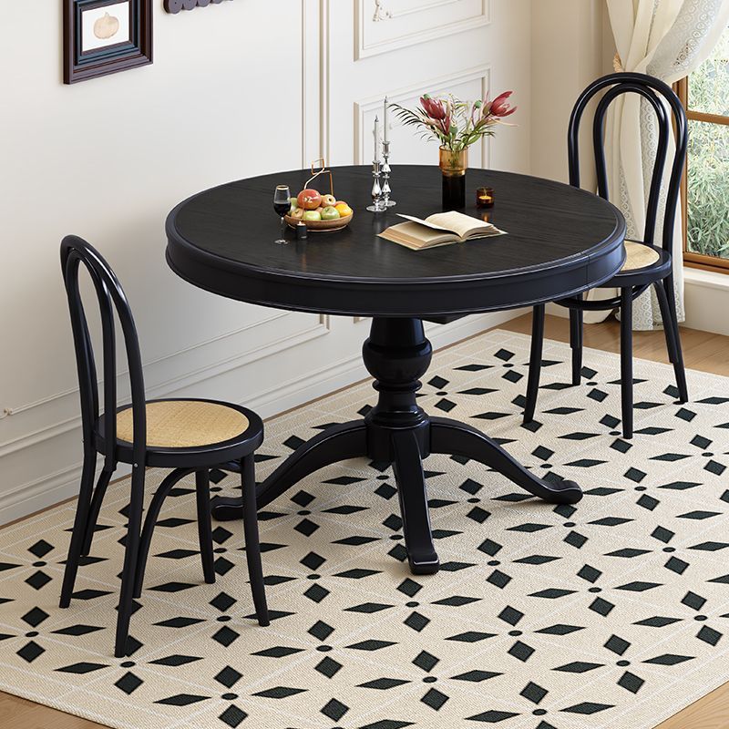 French Retro Solid Wood Retractable Dining Table High-End Black Mid-Century Style American Oval Folding Home Small Apartment Dining Table