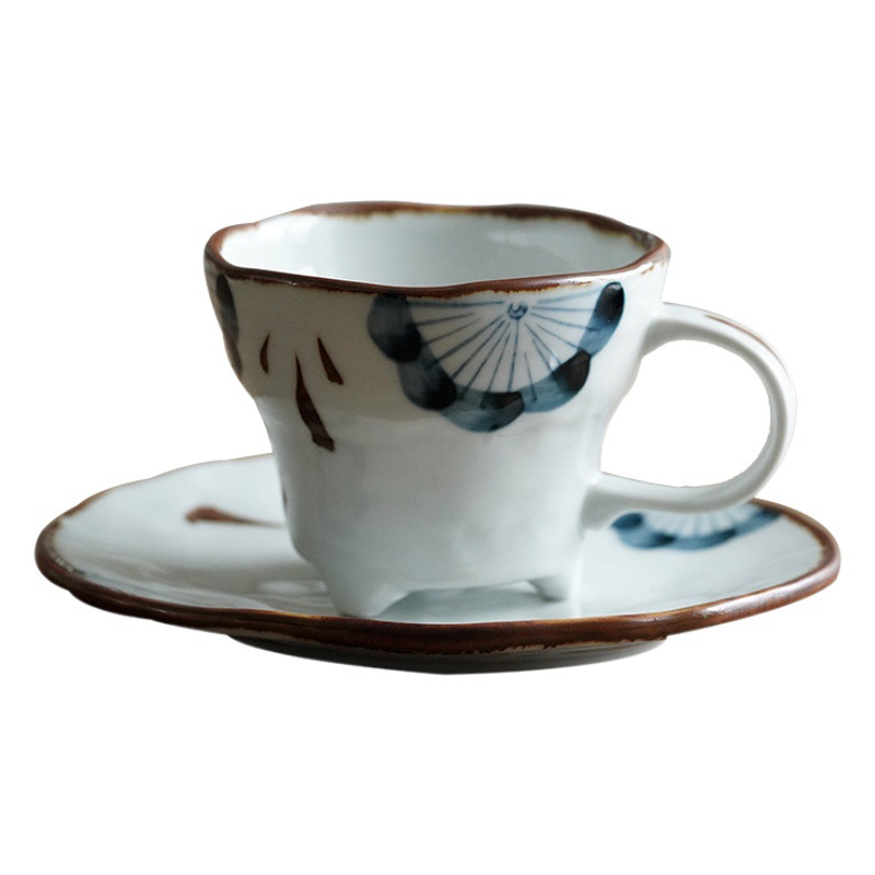 Japonés pintado a mano de cerámica taza de café vintage flor taza de té traje mano taza de café taza de té taza de desayuno cereal yogur