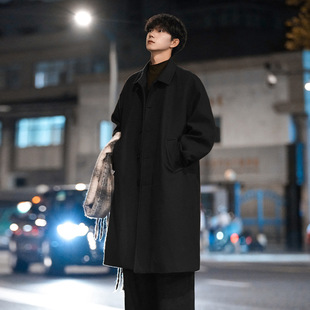 Vintage Long Over-the-Knee Wool Coat Men's Autumn and Winter New Lapel Thickened Loose Texturistic Casual Coat Coat