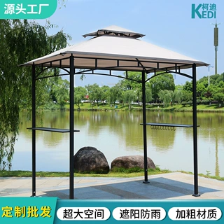 源头工厂 工厂定制铁艺棚 户外庭院夜间带灯烧烤棚