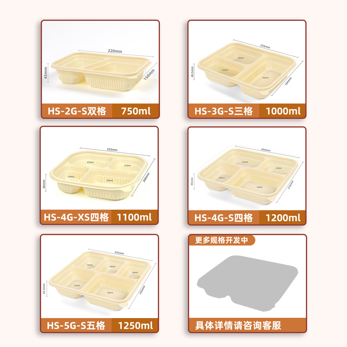 Caja de comidas desechable degradable con microondas de calentamiento de cuatro compartimentos y cinco compartimentos de almidón de maíz caja de embalaje biodegradable