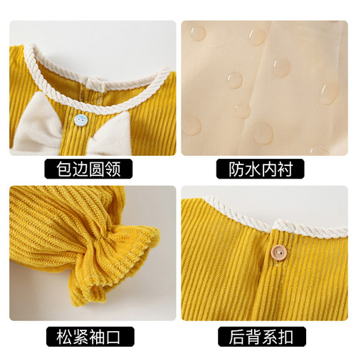 Children's Apron Eating Bib Fall and Winter Stylish Cute Girls Baby Cover Coat Waterproof Stainproof Corduroy Baby Protection Clothing