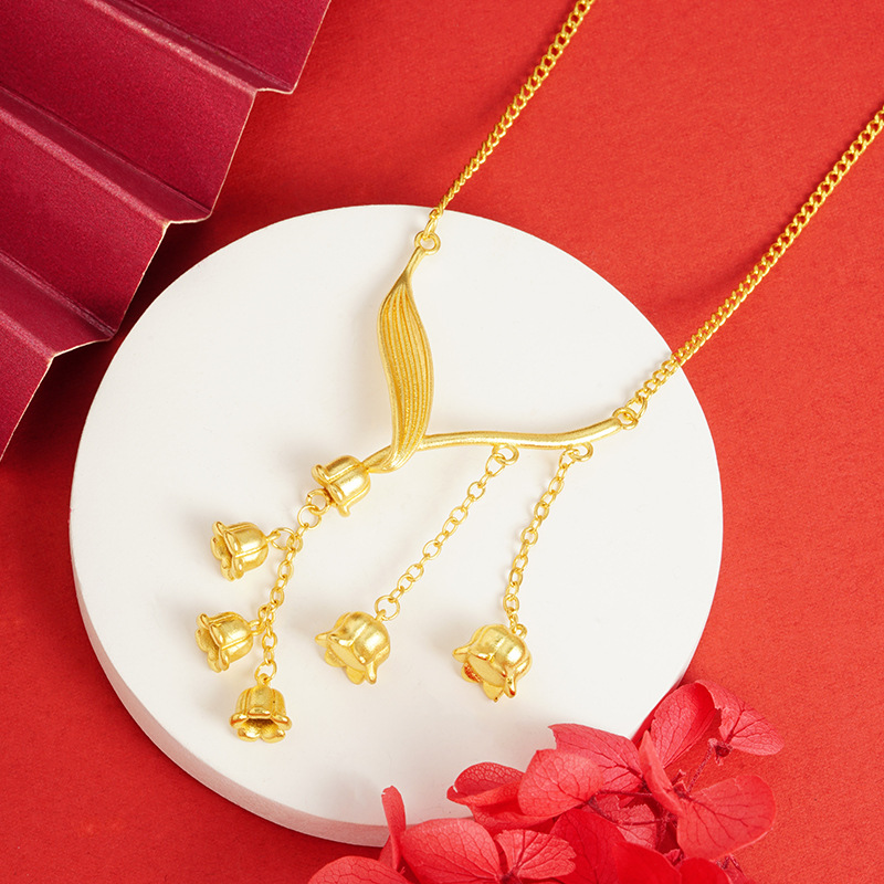 Estilo antiguo collar de orquídeas borla de La Flor de la hoja de Arena de oro no se desvanece durante mucho tiempo los accesorios de las mujeres populares a juego Yiwu suministro de joyas