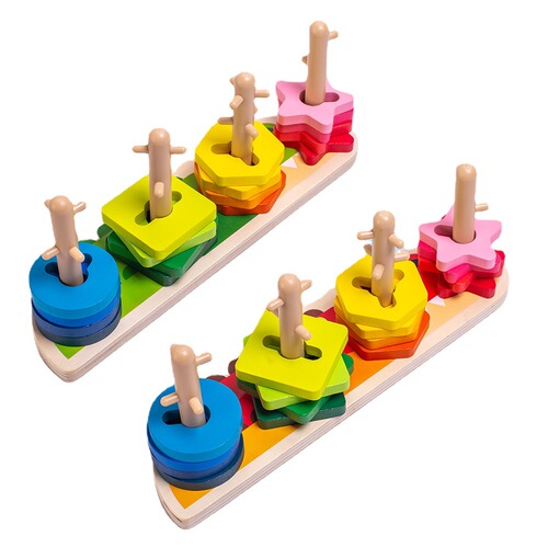Wooden Baby Crocodile Puzzle Building Blocks Set for Preschoolers - 4 Pcs Geometric Shape Matching and Stacking Toys for Toddlers