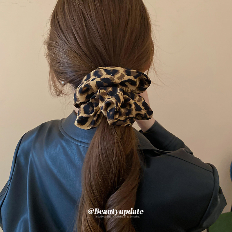 Tela retro de todo fósforo con estampado de leopardo, lazo para el cabello con corsé de cola de caballo alta, cuerda para la cabeza, estilo de Hong Kong, temperamento clásico de todo fósforo, accesorios para el cabello para mujeres