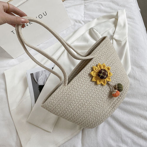 Straw bag woven bag cotton thread women's bag internet celebrity new sunflower ethnic style fairy simple casual handbag