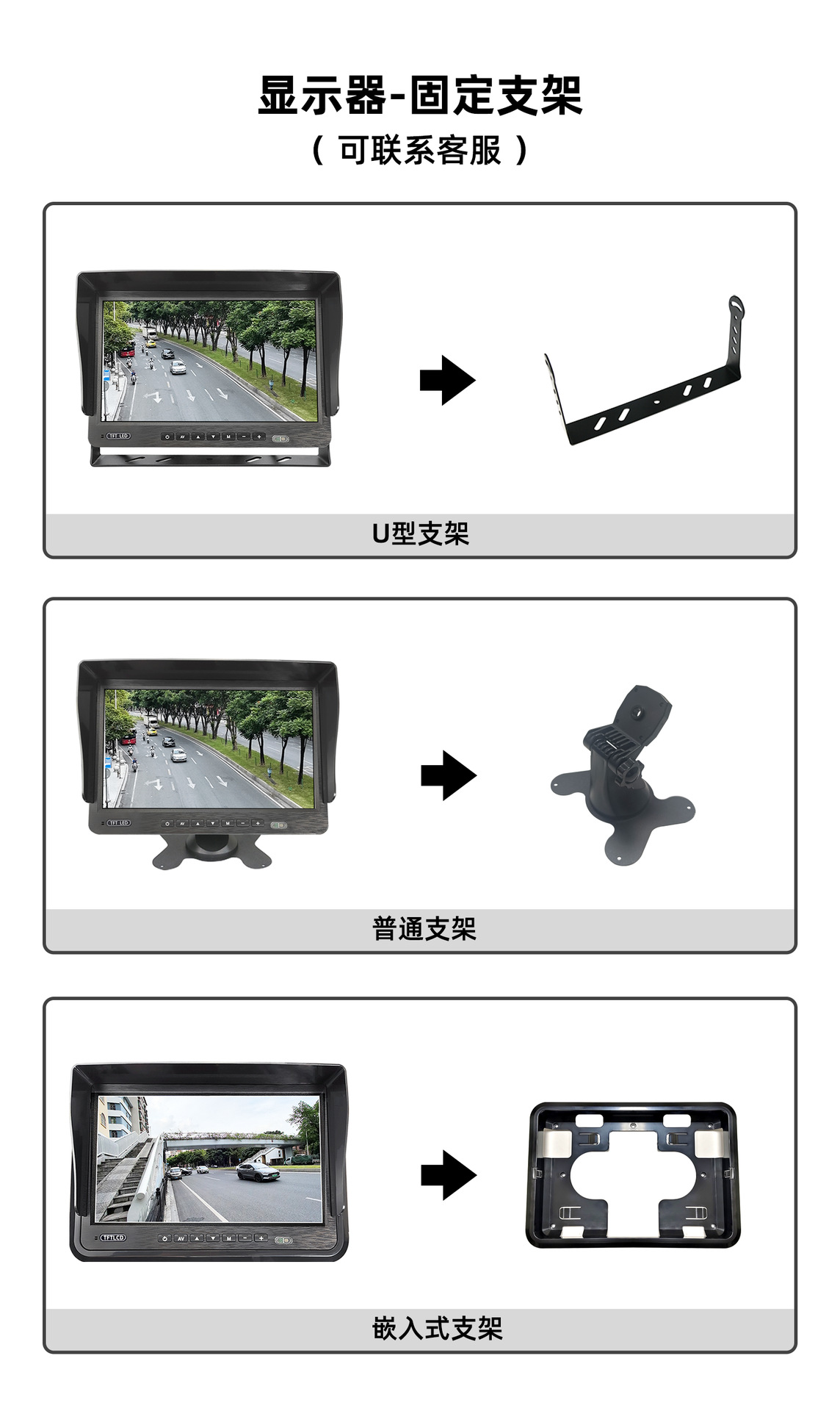 Car 10.1inch Display Screens Ahd Passenger Car and Truck Rear View Reversing High-Definition Four-Split Monitoring Blind Spot Image Screen