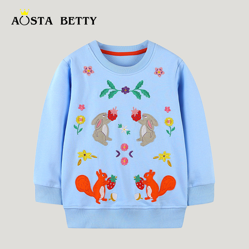 Suéter Infantil Otoño 2025, Estilo Europeo y Americano, Tejido de Algodón, Top Infantil con Bordado de Dibujos Animados, Jersey para Niñas