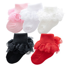 跨境推荐婴儿袜女童花边童袜双层蕾丝花边袜0到2岁小公主宝宝袜