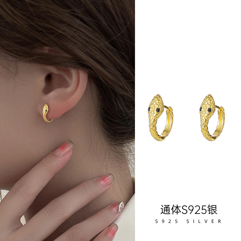 歐美ins風復古創意蛇形耳扣男女個性潮嘻哈925純銀小蛇耳環設計感
