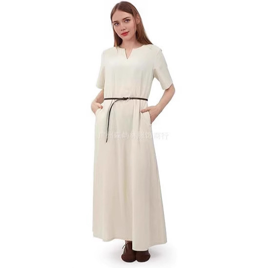 European and American New Halloween Medieval Flax Renaissance Period Peasant Role Playing V-Neck dress