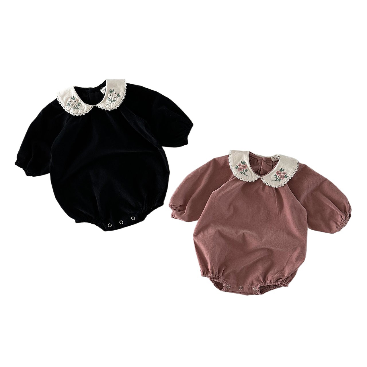 INS estilo coreano niñas algodón bordado muñeca collar mono otoño versátil dulce mameluco moda