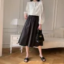 春夏新品水洗纯棉<font red=H>半身</font><font red=H>裙</font>女宽松高腰A字伞<font red=H>裙</font>休闲垂坠百搭显瘦日系