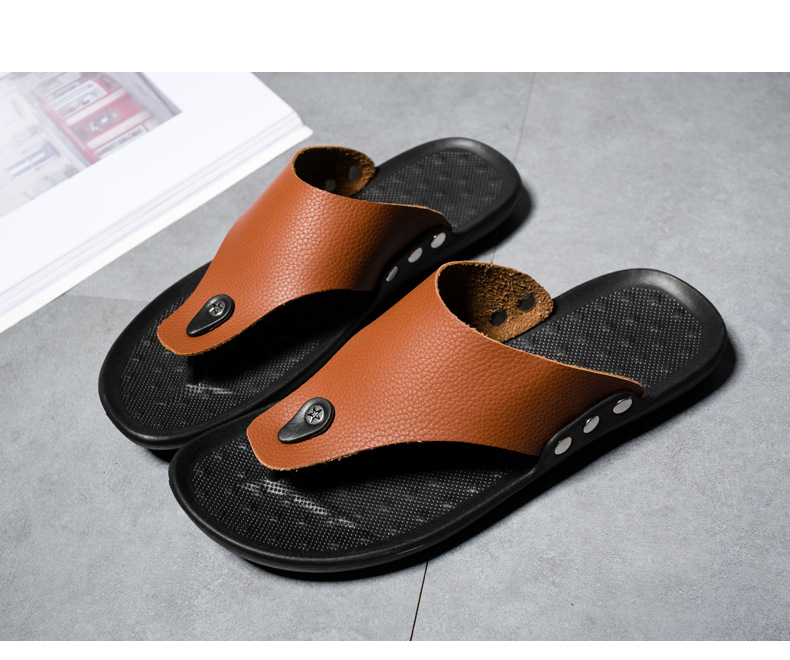 New casual men's herringbone slippers Korean version minimalist flat bottomed beach shoes fashionable and comfortable_voghion.com