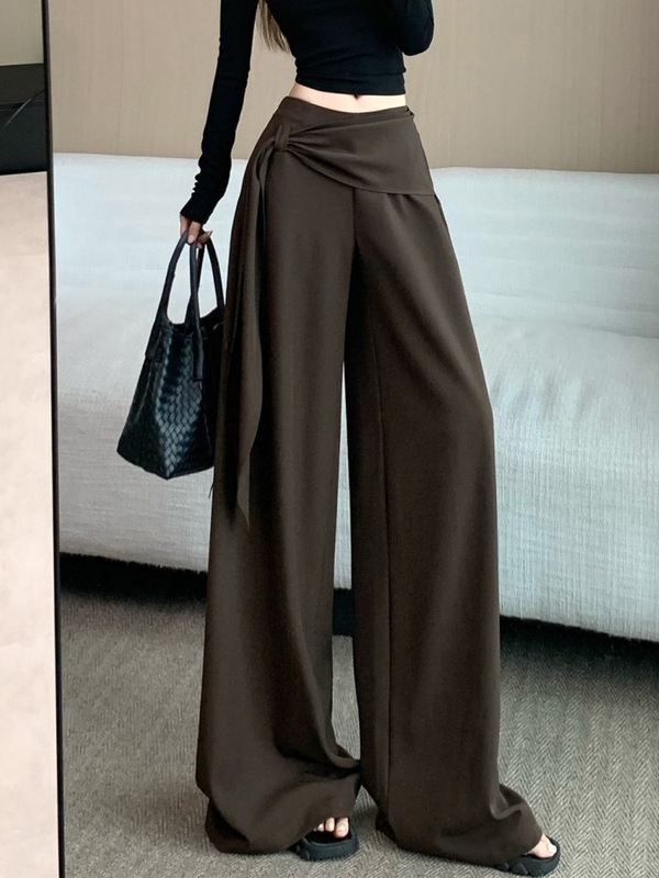 咖色阔腿裤女秋季设计感高腰显瘦2025垂感弯腿直筒休闲裤女A7229|undefined