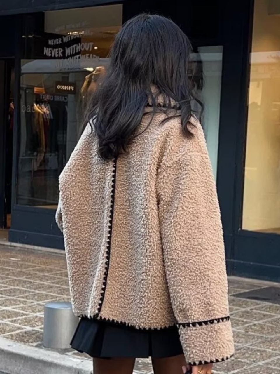 Women's 2024 new style casual granular fleece slim fit lamb wool coat B62905_voghion.com