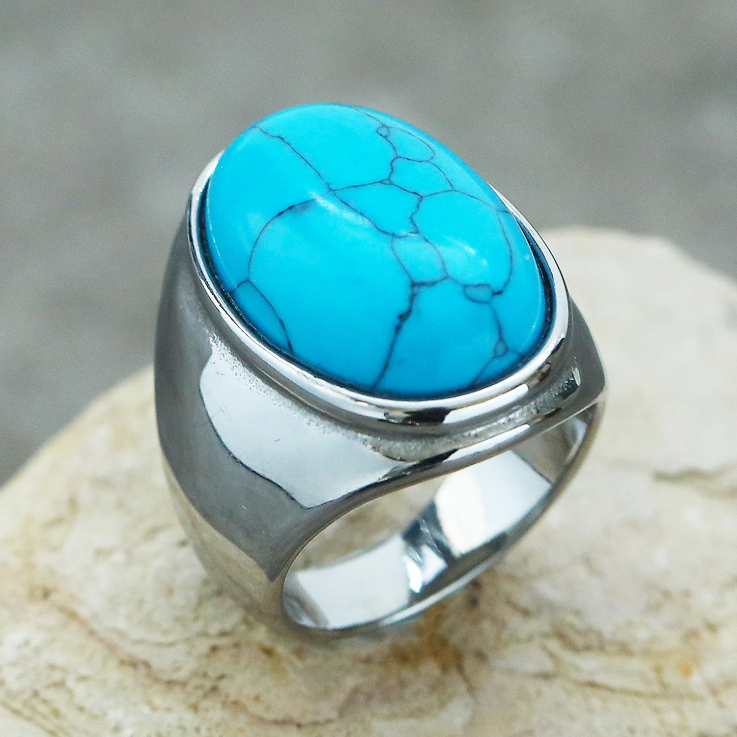 23g Weight Natural Stone Inlay Material Rings Classification 1 Piece Quantity Holiday, Street Occasion Titanium Steel Material Round Pattern Men's Gender Inlay Design Hip-Hop Style Hip-Hop Round Titanium Steel Inlay Natural Stone Men's Rings 11