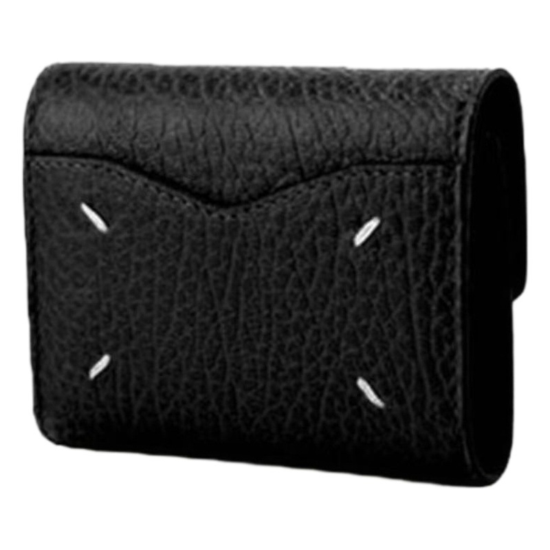 PYC 21aw primera capa de piel de vaca con solapa con cremallera triple billetera corta con múltiples posiciones para tarjetas billetera plegable