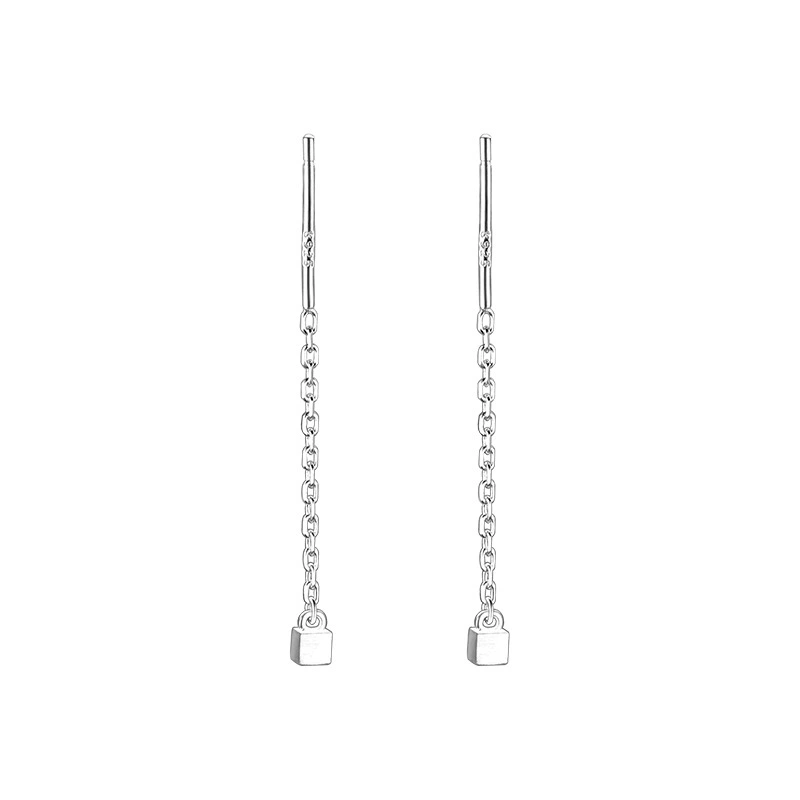 Earrings silver 925, minimalist cube stud with slim drop, lightweight summer accessory