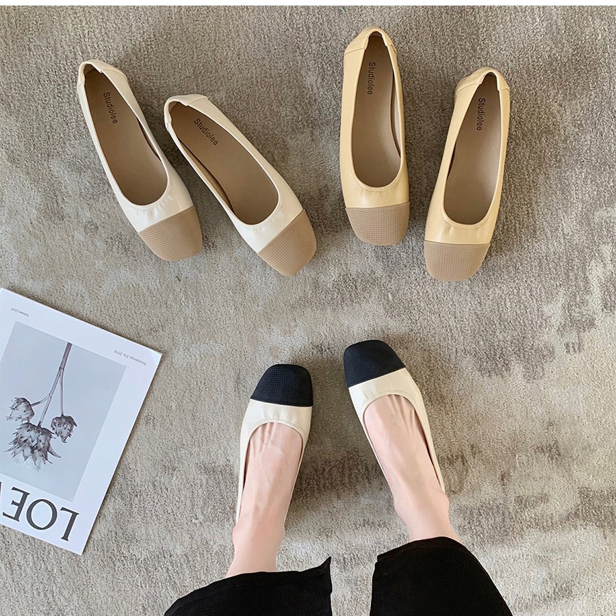 Versión de piel de oveja ~ Grape Madre con zapatos de suela suave de abuela pequeña fragancia de color ligero de la boca de los zapatos de sola sola plana de mujer