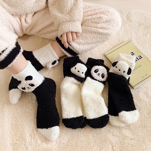 Autumn and Winter New Coral Fleece Women's Socks Thickened Floor Socks Sleeping Cartoon Panda Socks Medium Three-dimensional Cute Warm