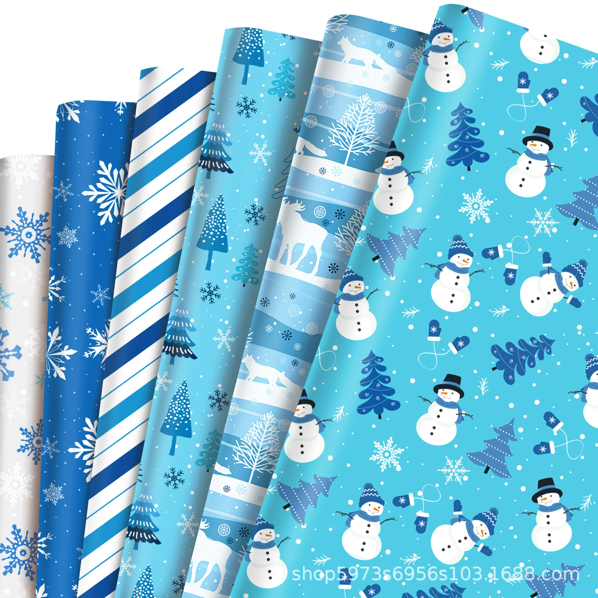 WZ067 Снежинка Снеговик Рождественская синяя декоративная бумага для подарков, упаковочная бумага для вечеринок, внешняя оберточная бумага