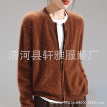 新款100羊毛长毛拉绒开衫女休闲棒球拉链外套拉毛上衣百搭外套