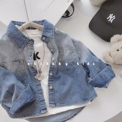 Children's jacket for boys, spring and autumn gradient color Korean style denim shirt, 2024 new model, long sleeve, stylish for baby boys