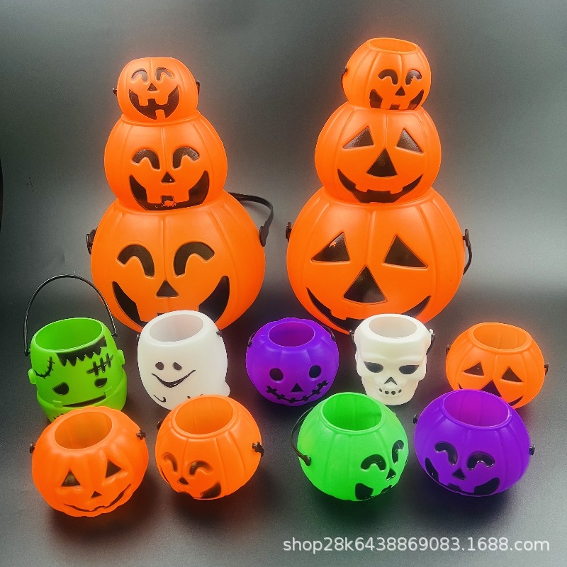 Barril de calabaza de Halloween lámpara de barril de calabaza portátil calavera luminosa de plástico lámpara de calabaza blanca decoración comercio exterior al por mayor