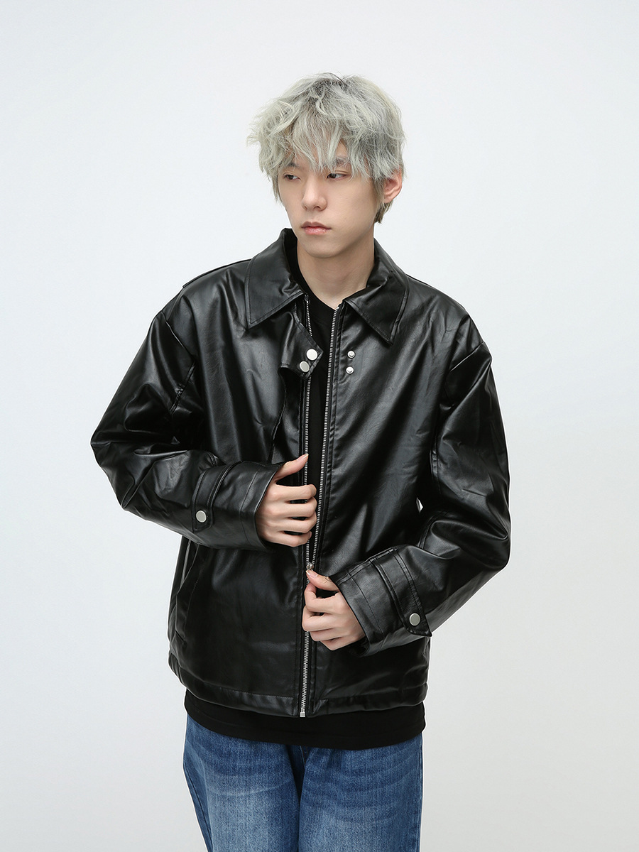 Mtlclothes ropa de Hombre | 2023 Otoño e Invierno nuevo americano retro motocicleta acolchado abrigo cuero para hombres